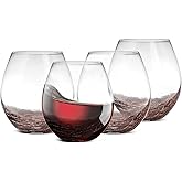 NutriChef Stemless 4 Wine Glasses 15 Ounces, Hand Blown Glasses for Home, Bar & Restaurant, Dishwasher Safe, Gift Set for Wine Lovers, Friends