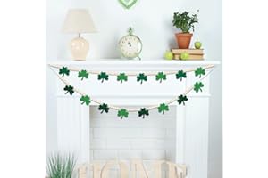 QOUBAI 2 PCS St. Patrick's Day Decoration Felt Green Lucky Shamrock Garland with Wood Beads St. Patrick's Clover Sign Hanging Banner for Home School Office Wall Mantel Fireplace Wall Decor Supplies