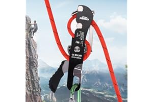 REISIO Climbing Stop Descender for 10.5-11mm,Self-Braking Self Locking Belay Device Rescue Equipment Hand Controls with Mountain Climbing Cave Rappelling Aerial Work Rescue Activities