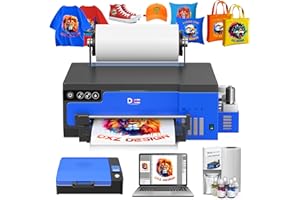 DXZ A4 DTF Printer with Roll Feeder-XP600 Doubled Printing Speed Compared to L1800 and L805,Built-in White Stirring System for DIY T-Shirt,2-Year Ink Included (A4 Printer+Oven+Laptop)