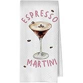 ERYBHKRTYH Espresso Martini Kitchen Towels - Martini Gifts Decorative Waffle Dish Towels, Cocktail Themed Gifts Hand Towel, Cocktail Lover Tea Towel, 16 x 24 Inches