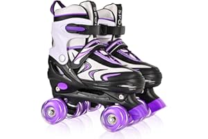 ZHUKAIKJ Adjustable Roller Skates for Toddler Kids and Adults - Light Up Wheels, 4 Sizes