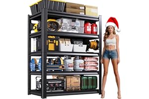LBVSKK 72''H Garage Shelving Heavy Duty 5-Tier Adjustable Storage Shelves Unit,3000 LBS Metal Utility Rack Shelf for Industries, Warehouses, Basement,Black (72''H x 36''W x 16''D)