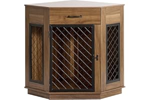 SDHYL Corner Dog Crate Furniture for Small Medium Dogs, Wooden Dog Kennel Indoor with Drawer, TV Stand End Table with Door Furniture Style Dog Cage