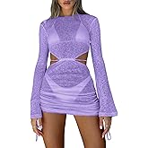 Kaximil Women's Swimsuit Coverup Long Sleeve Sexy Beach Bathing Suit Cover Ups Mini Dress Swimwear