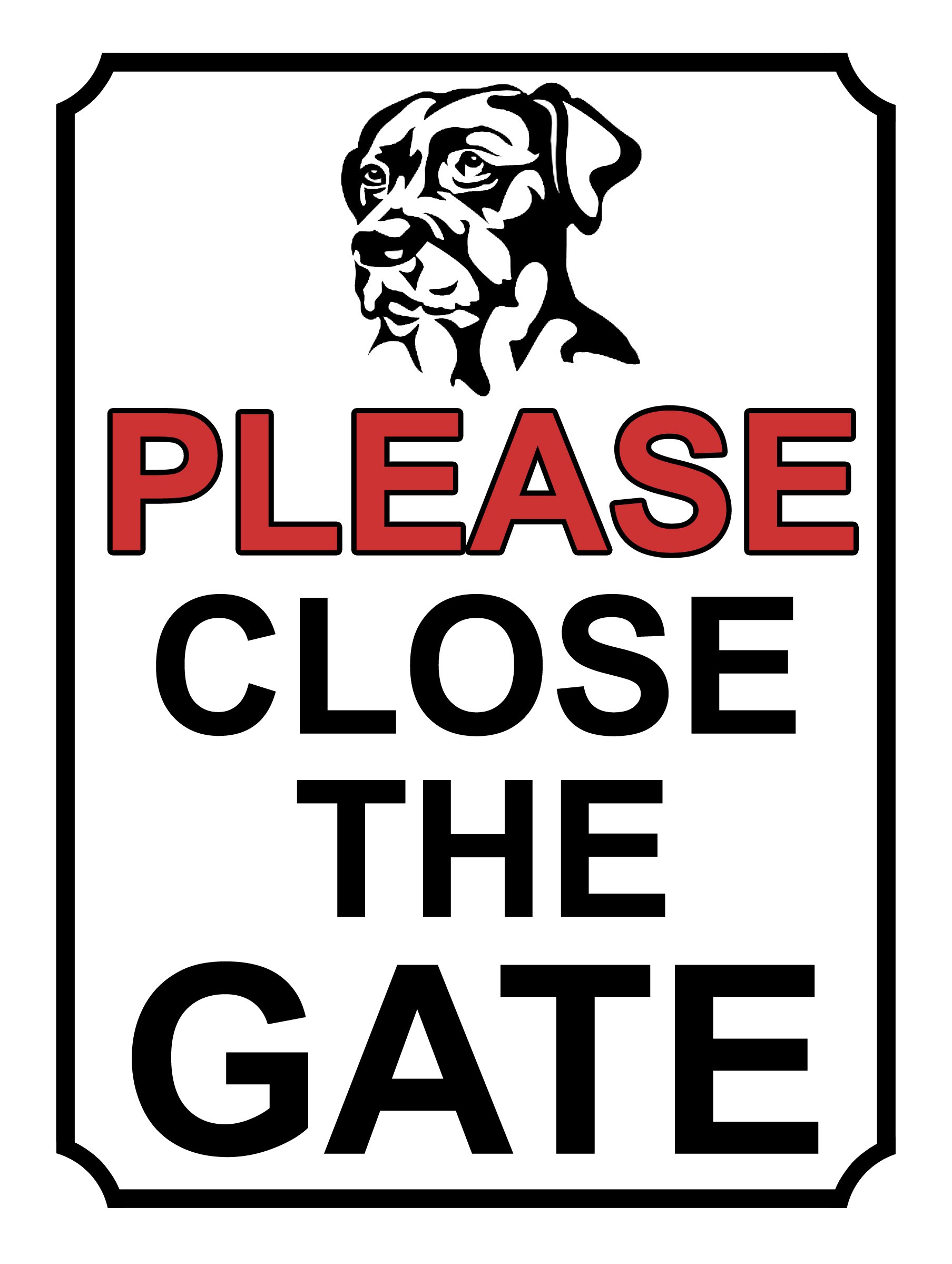 SHAWPRINT PLEASE CLOSE THE GATE DOG THEME METAL SIGN 267MM X 200MM (387H1L) LARGE 10" X 8"