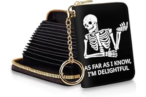 Yonlevres Credit Card Holder RFID Wallet, Small Card Holder Wallet for Women with Keychain Zipper, Funny Leather Print Credit Card Wallets Accordion Gift