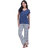 Lucky Brand Women's Pajama Set - 2 Piece Henley Sleep Shirt and Lounge Pants - Silky Soft Sleepwear for Women