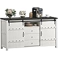 REAHOME Buffet Cabinet with Storage, 60" Sideboard Buffet Cabinet with Sliding Barn Doors & 3 Drawers, Farmhouse Wood Coffee Bar Cabinet Buffet Table for Kitchen, Dining Room,Living Room, White