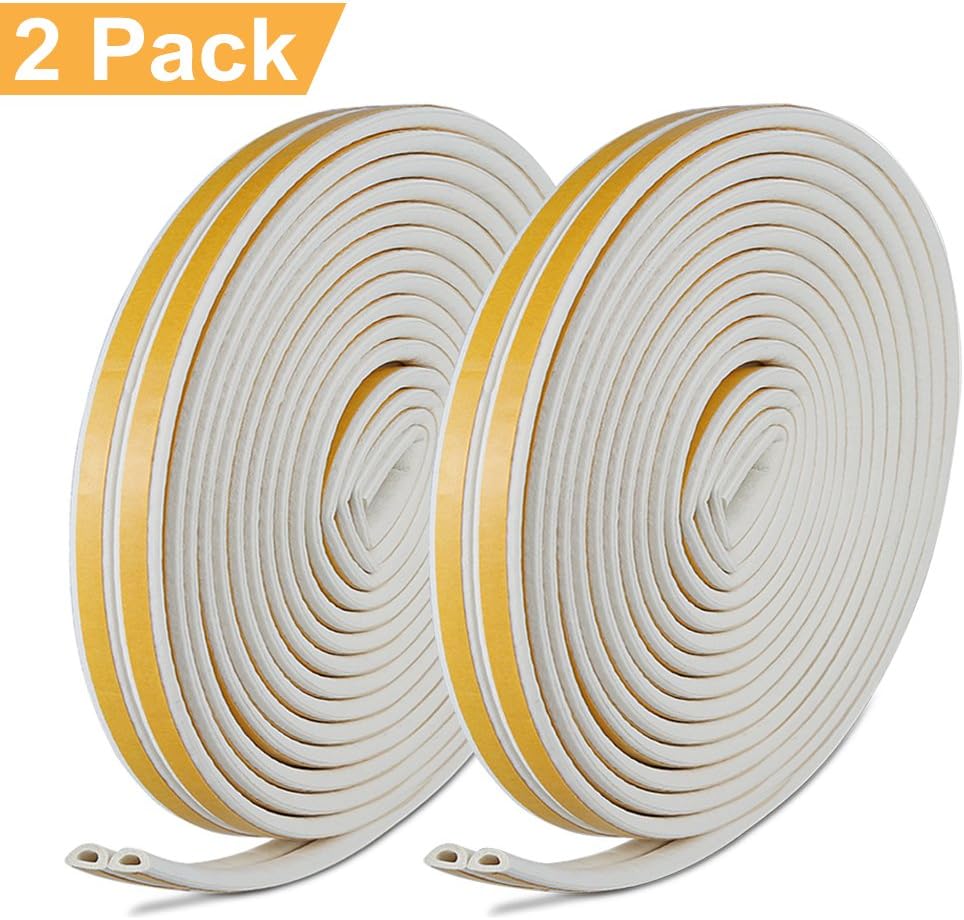 D-Profile Seal Strip, 2 Pack Door Window Draught Strip Foam Door Seal Weather Stripping EPDM Tape Adhesive Rubber Soundproofing Weatherstrip