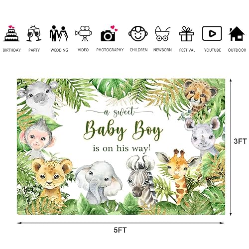Lofaris Safari Animals Baby Shower Backdrop Jungle Theme Baby