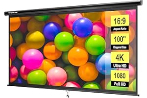 VIVOHOME 100 Inch 16:9 Pull Down Projector Screen, HD 4K Retractable Movie Screen for Indoor Home Theater and Office, Manual 
