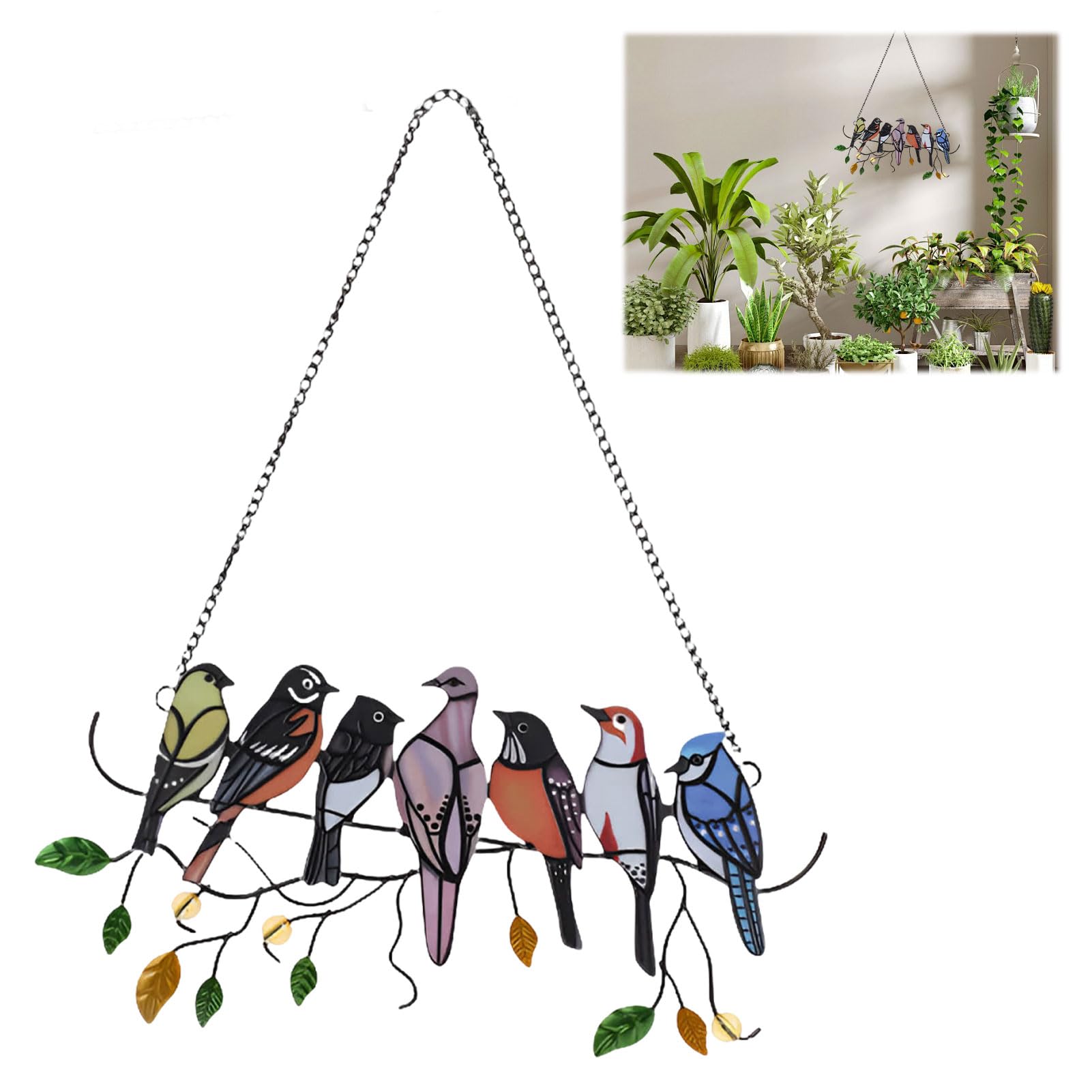 Bird Ornaments, Multicolor Bird Suncatcher, Robin Sun Catcher, Bird Ornament, Robin Suncatcher, Garden Ornaments Outdoor, Garden Ornament, Window Suncatchers Hanging Ornament for Bird Lover