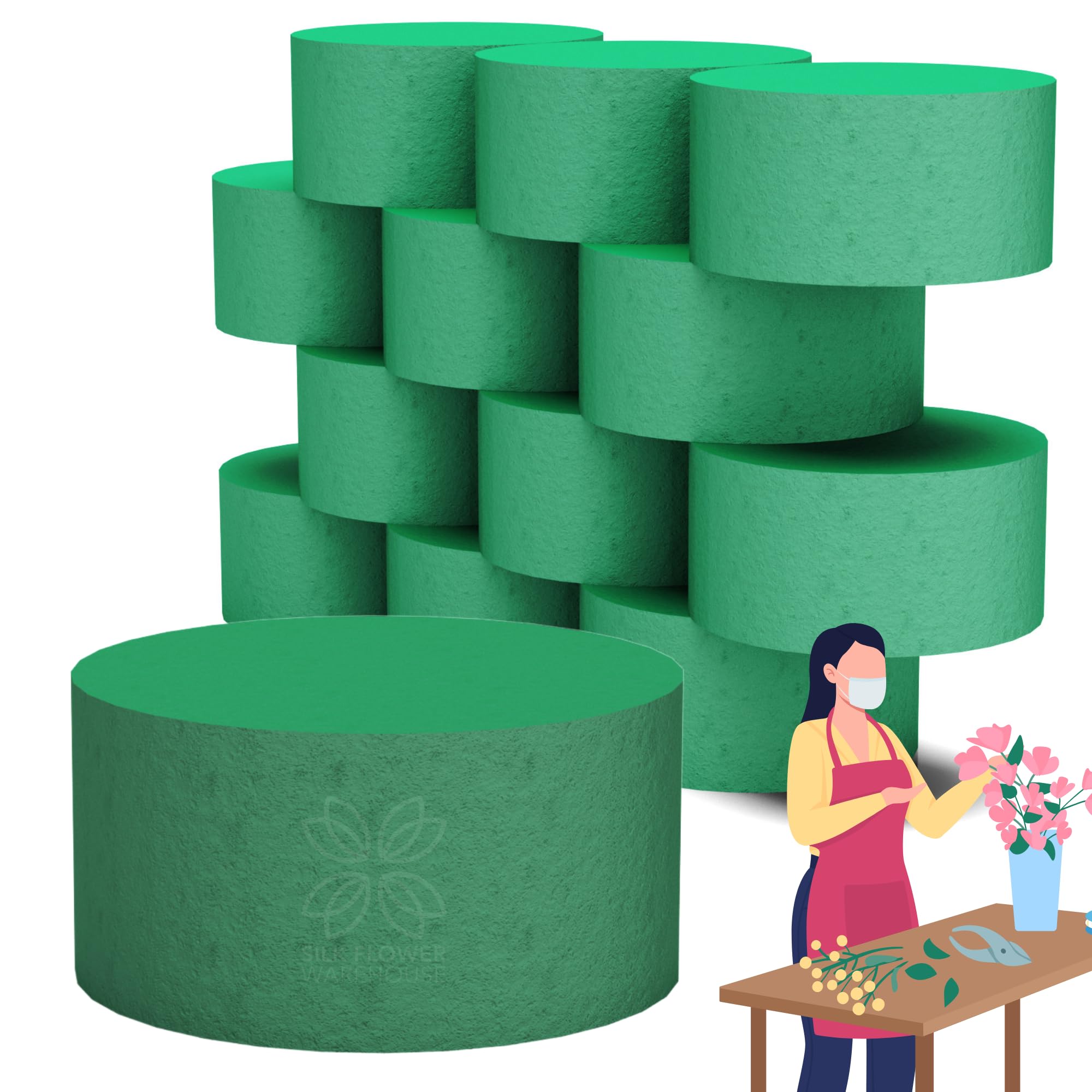 12 Pcs Cylinder Floral Foam - Round Flower Foam for Fresh Flowers - Wet Florist Foam Crafts Floristry Displays and Designs for Home, Office & Weddings