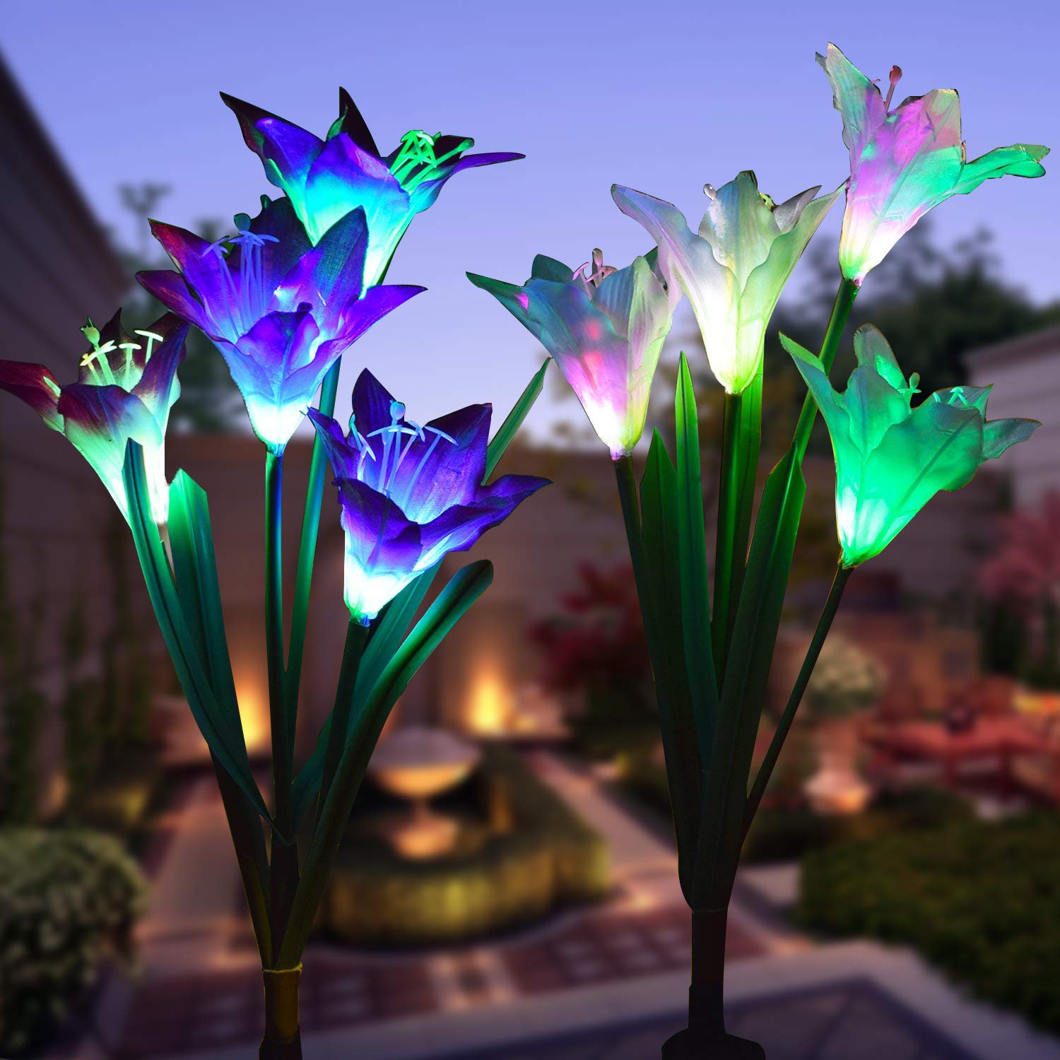 WOHOME Outdoor Garden Solar Flower Lights With 8 Lily Flower Multi