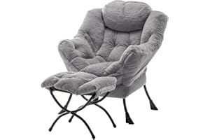 MBOOYOME Lazy Chair with Ottoman, Modern Soft Reading Chair Accent Contemporary Lounge Leisure Sofa Chair with Armrests and a Side Pocket for Living Room, Bedroom, Dorm & Office, Plush Grey