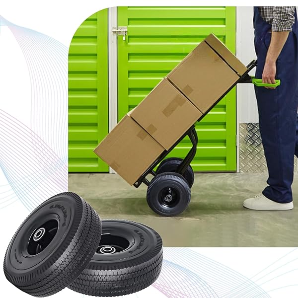 SIMEIQI 2PACK 10 X 4.10/3.50-4″ SOLID PU RUN-FLAT TIRE WHEEL WITH 5/8″AXLE BORE HOLE 2.24″ OFFSET HUB DOUBLE-SEALED BALL BEARINGS FOR WAGONS WHEELBARROWS HAND TRUCKS