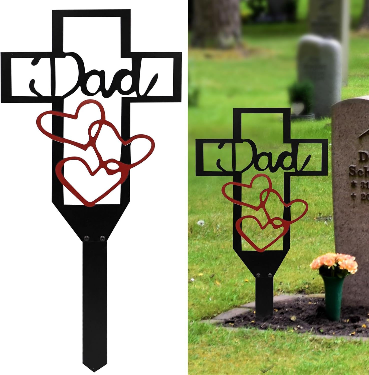 Decorative Garden Stakes - 23.6 × 11.4 Inches Extra Large Dad Grave Decorations for Cemetery, Metal Cross Garden Yard Stake Graves Marker Decorations, Cemetery Memorial Cross Stake for Dad, Memorial Signs Marker for Dad Grave