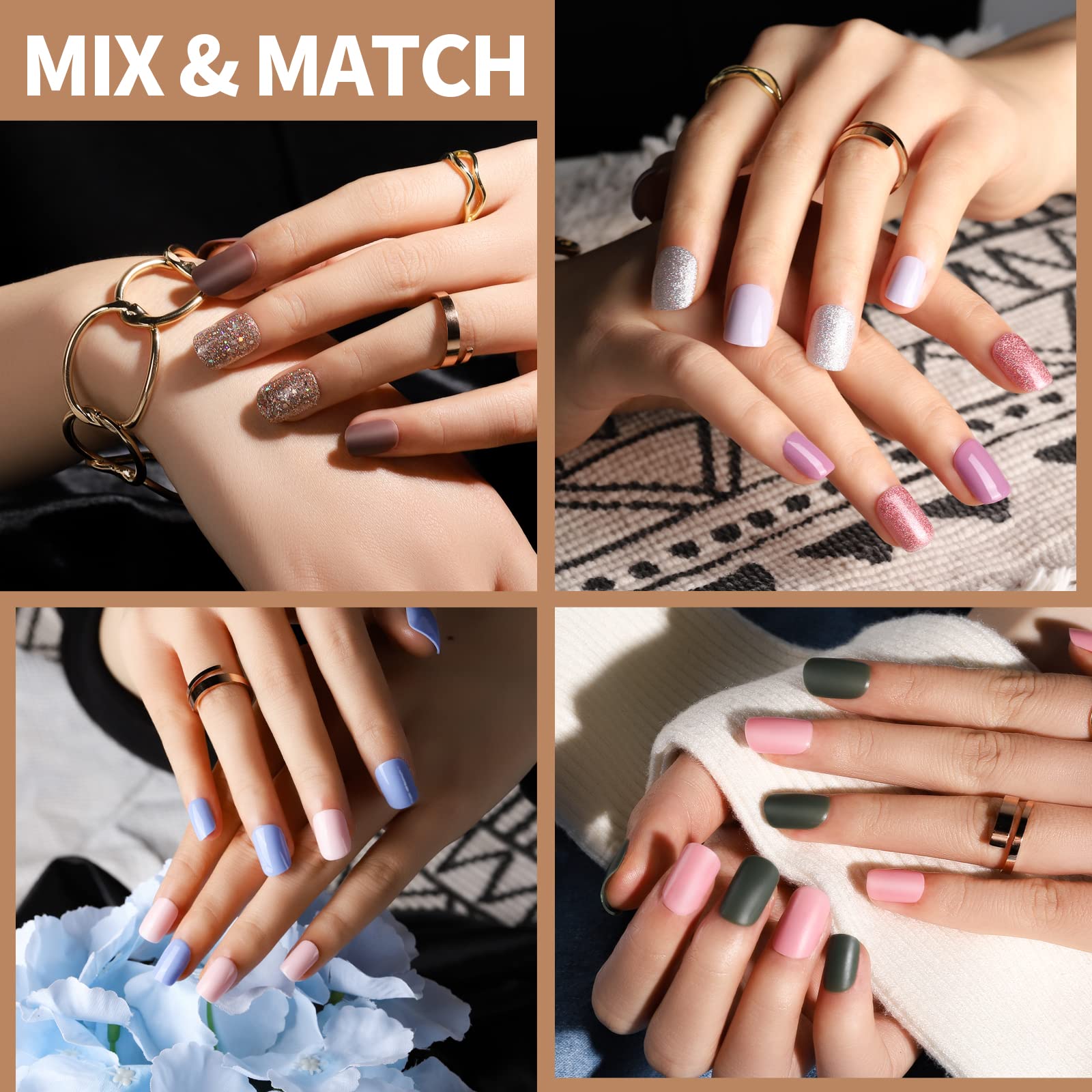 Teenitor Short Press On Nails, 576Pcs Short Square Press On Nails Kit with Matte, Glossy, Glitter, and French Designs, Fake Nails with Glue on Nails Short, Press on Nails Short - Image 7