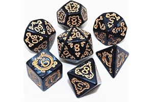 CREEBUY Polyhedral DND Dice Set, 7Pcs Vintage Dragon-Patterned Dice Sets Compatible with Dungeons and Dragons D&D RPG Games, 7 Pieces (Black)