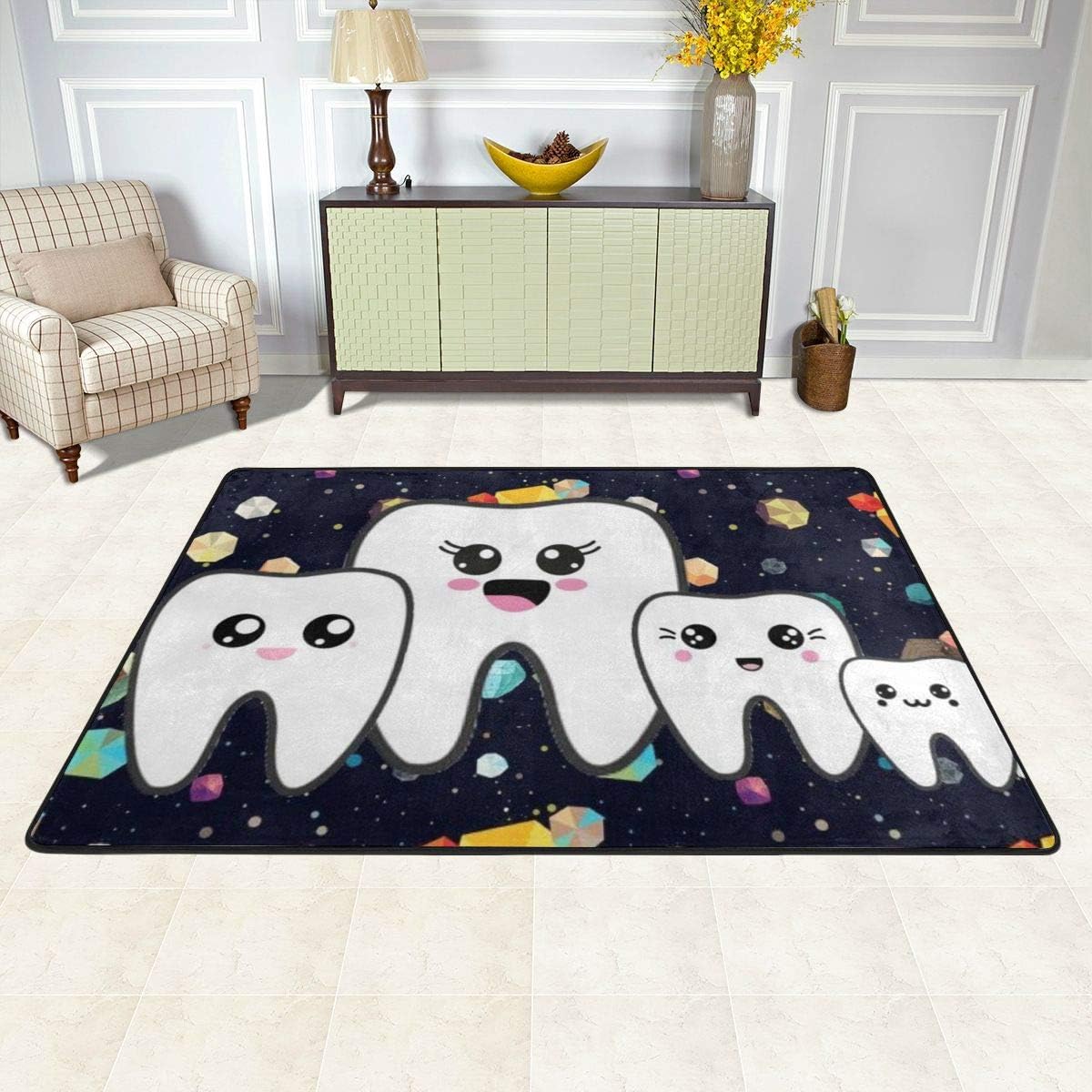 Cozy Carpet, Cute Tooth Starry Sky Non Skid Area Rugs Bathroom Rugs, Classic No Ball Room Mat for Office Tub Decoration 72X48 in