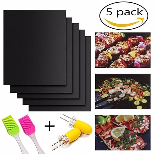 BBQ Grillmatte 5er Set, Tophung Teflon Antihaftbeschichtung Grillmatte für Holzkohle Grill, elektronisches Grill, Backofen, D