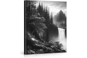 Foggy Forest Mountains Wall Art Posters, Black and White Framed Canvas Paintings Prints Pictures Wall Decor for Living Room B