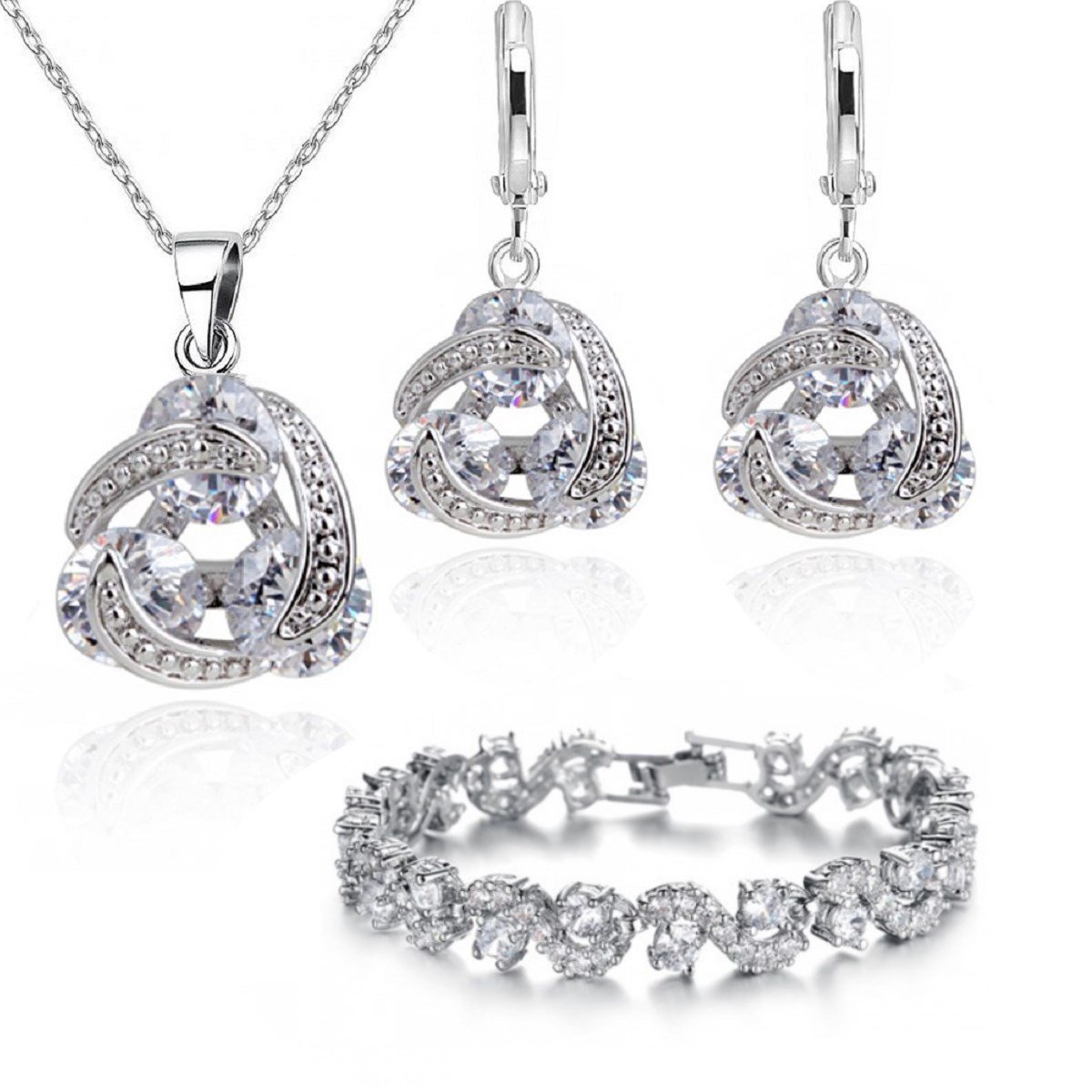 Crystalline Azuria Women 18ct White Gold Plated White Cubic Zirconia Crystals Wedding Jewellery Sets for Brides Necklace Pendant Earrings Bracelet Set Costume Jewellery