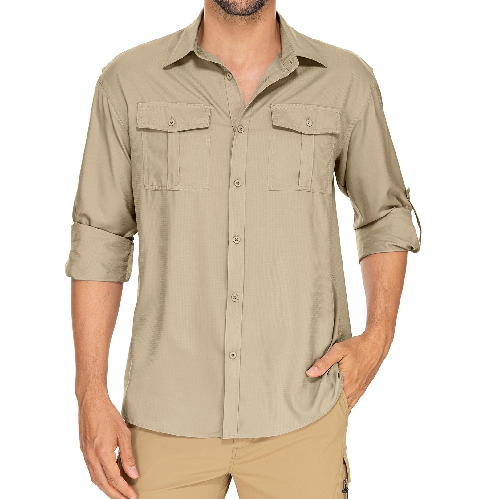 Photo 1 of Anteef Men's Long Sleeve Safari Shirts UPF 50+ Lightweight Quick Dry Cooling, Hiking Fishing UV Sun Protection Shirts?5065 Khaki XL?