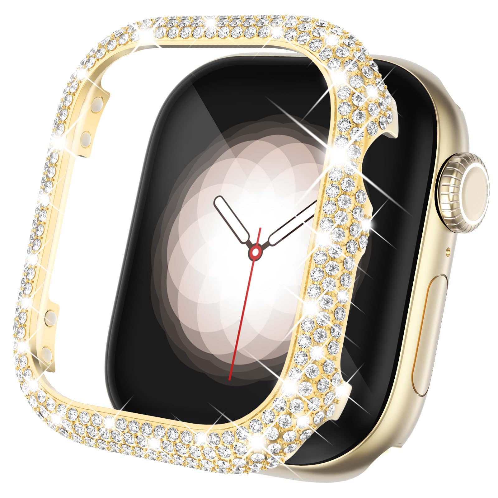 Surace Metal Case Compatible with Apple Watch Case 41mm, Full Bling Crystal Diamond Metal Face Cover Protective Case Bumper for iWatch Series 9/8/7 41mm, Gold