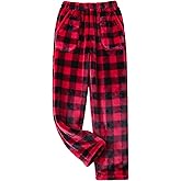 PEHMEA Winter Women's Plaid Pajama Pants with Pockets, Fluffy Fleece Cozy Pj Bottoms Thermal Lounge Sleepwear
