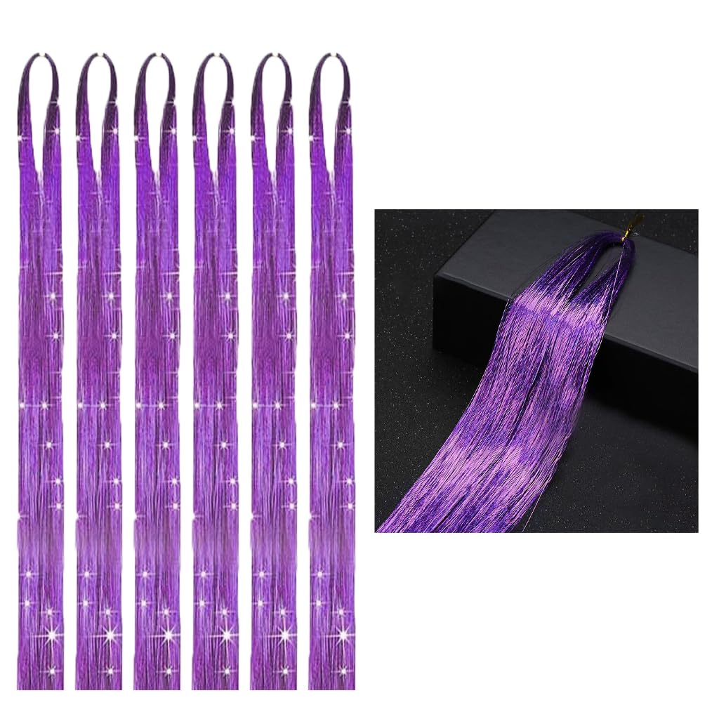 6 Pcs Hair Tinsel Extensions, Hair Extension Tinsel Kit Glitter Hair Extensions for Women & Girls Colorful Straight hair Extensions hair Accessories for Christmas New Year Halloween (Purple)