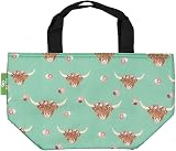 ECO CHIC Lightweight Foldable Insulated Lunch Bag Floral Highland Cow Green