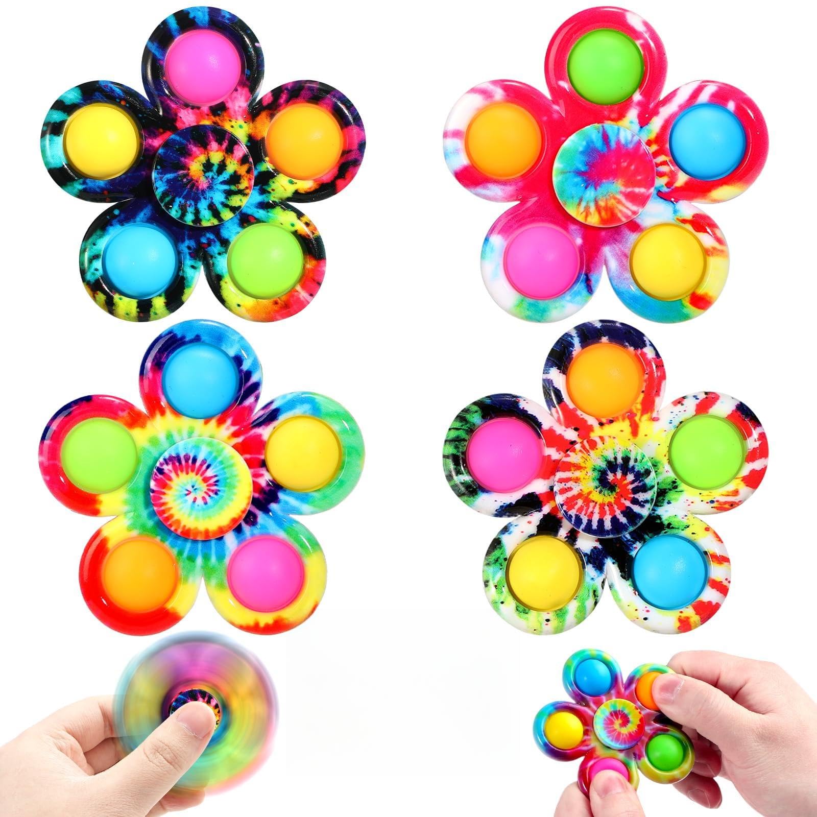 SCIONE Pop Fidget Spinner Toys 4 Pack, Party Favor Pop Christmas Fidget Toys Bulk Pack, Pop Bubble Sensory Toys Set for Kids, Simple ADHD Stress Relief Hand Spinners