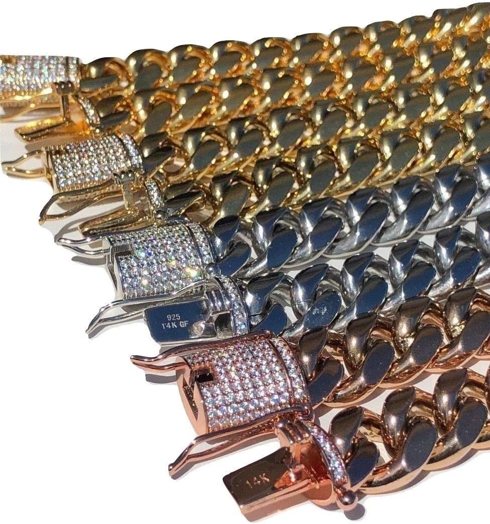 Men's Miami Cuban Bracelet - Iced Diamond Clasp - Iced Men's Heavy Cuban Link - 14k 18k Yellow Or Rose Gold Over Stainless Steel - Never Changes Color