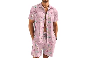 KYKU Mens Hawaiian Shirt and Short Set - Summer Short Sleeve Button Down Beach Shirts Tropical Vacation 2 Piece Outfits