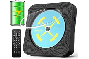 SKYANS Portable Bluetooth CD Player, Rechargeable Desktop CD Player for Home with HiFi Sound Speakers, Remote Control, Support CD/FM Radio/USB/AUX/Timer (Black)