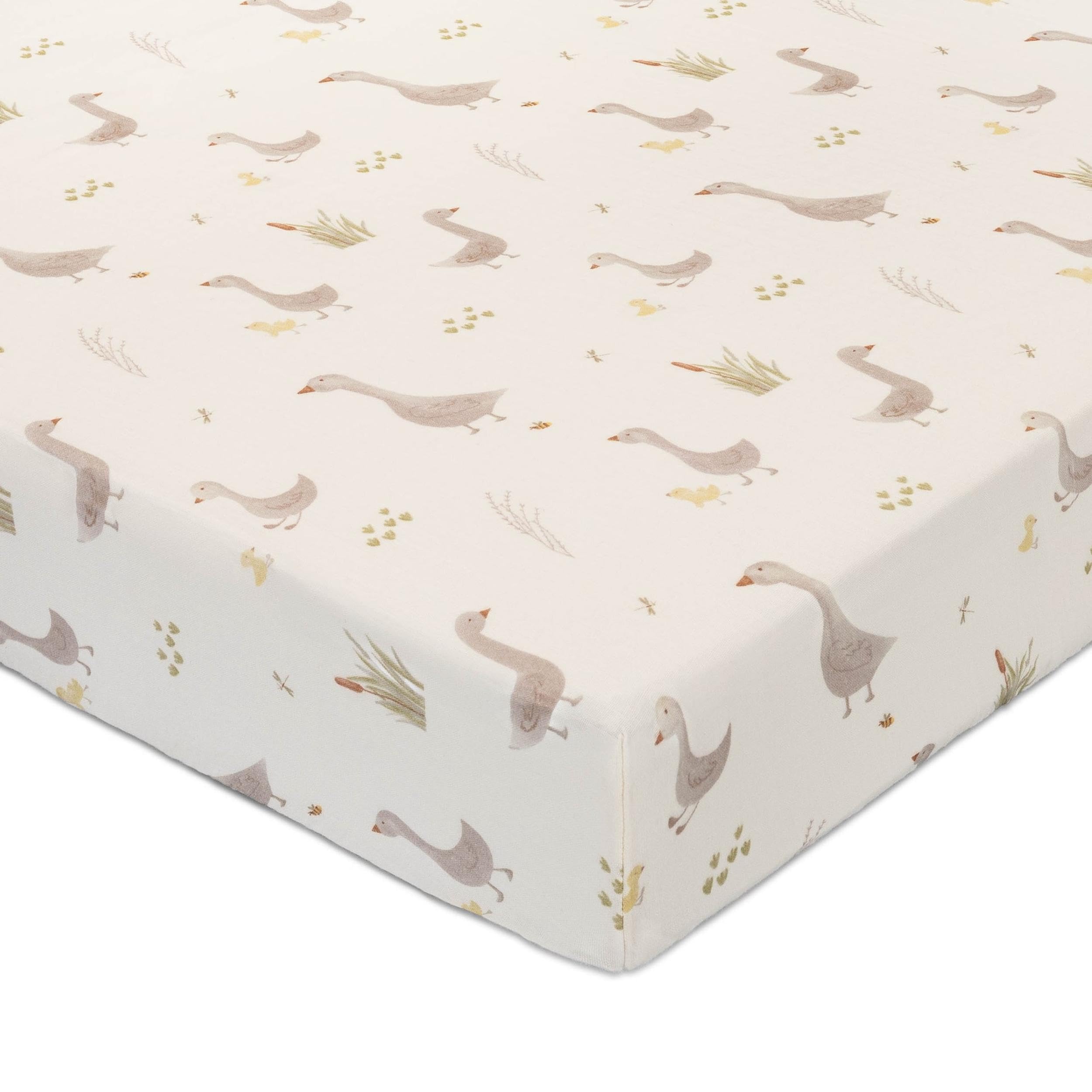 Crane Baby Charlie Farmhouse Goose Crib Fitted Sheet, 100% Cotton Baby Bed Sheets, Farm Nursery Decor, Crib Sheets for Boys and Girls, Baby Registry Gift, Goose Nursery Décor Image