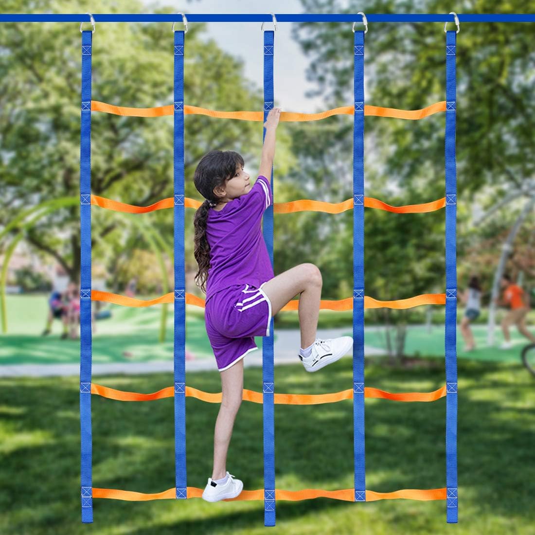 TOPNEW Climbing Net for Kids Outdoor, Portable Ninja Cargo Net Rope Ladder Monkey Bars for Ninja Line, Jungle Gyms, Swing Set, Ninja Warrior Style Obstacle Courses for Outdoor Treehouse: Toys & Games