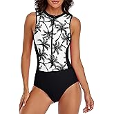 LVZIJUN Women One Piece Rash Guard High Neck Sleeveless Zipper UPF 50 Surfing Swimsuit