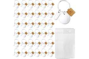 OLUTACOT 36Pcs Engravable Metal Keychain Blanks Stainless Steel Blank Key Ring 36 Pcs Tags and 36 Pcs Packaging Bags Metal Stamping Tags Round Engravable Key Ring Tags with Hole for DIY Employee Birthday Gift