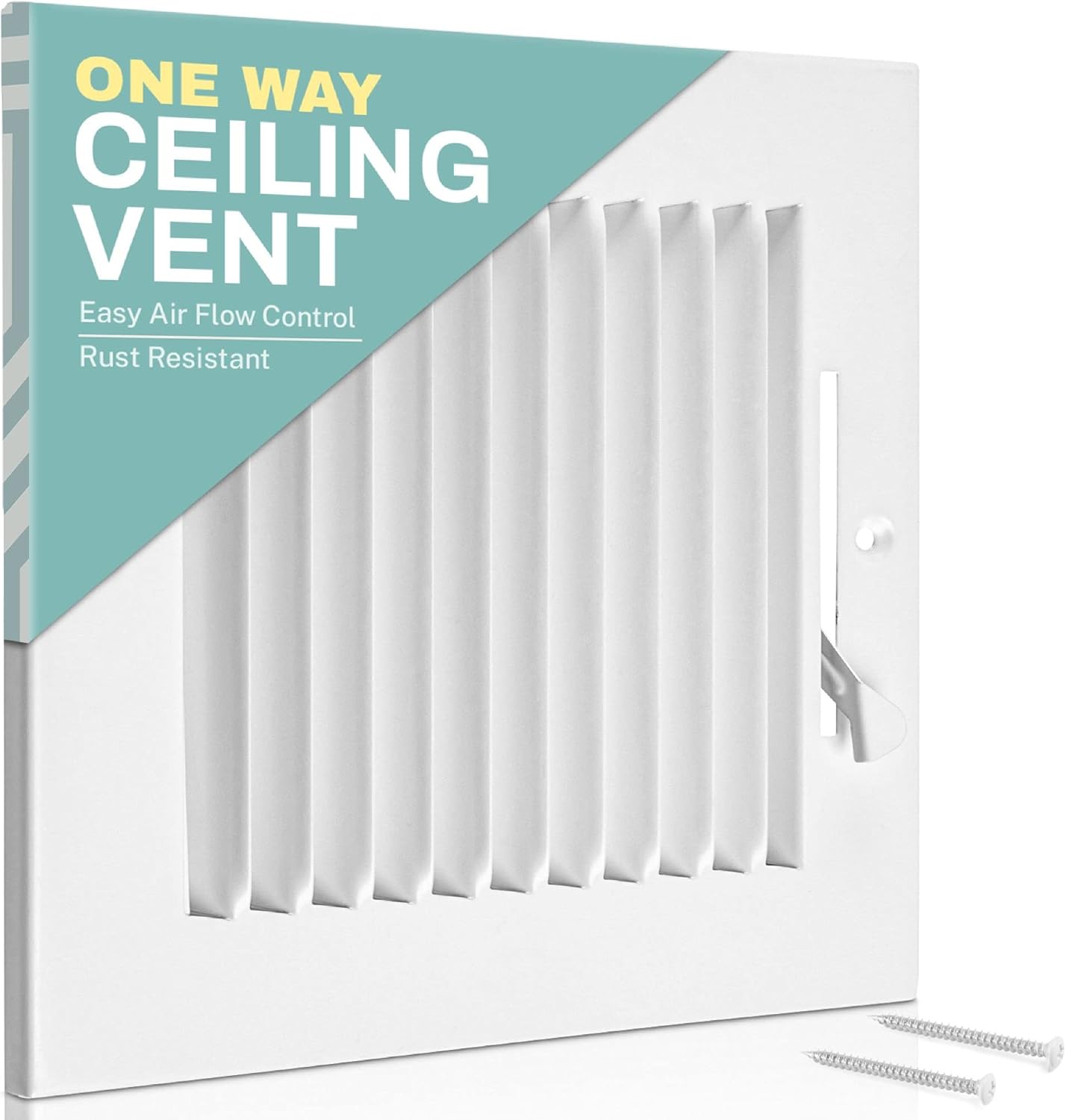 Registers, Grilles & Vents - Home Intuition Ceiling Register - Air Vent Covers for Home Ceiling or Wall - 8X4 Inch (Duct Opening) 1-Way White Grille Register Cover with Adjustable Damper for HVAC Heat and Cold Air Conditioner