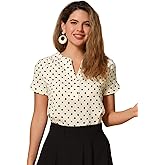 Allegra K Women's Polka Dots Print V Neck Short Sleeve Elegant Work Office Tops