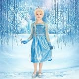Vicloon Elsa Princess Costume 3pc Dress Crown Wand Blue 6-7 Years view 8
