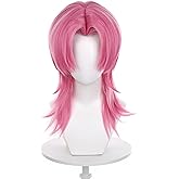 RuijiCOS Middle Parted Pink Cosplay Wigs Halloween Custome Party Wig for Adult