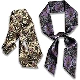 XnxnzhHo 2Pcs Vintage Purse Scarf for Handbag, Womens Retro Silk Satin Head Hair Scarves, Gothic Floral Neck Scarf, for Halloween Handbag Handle Accessory