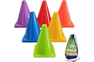 powerfeng Soccer Cones for Sports Training: Soccer Cones Training Agility Field Marker for Skating Basketball Football Practice Indoor Outdoor 7 Inch 24 Pack Activity Obstacle Course 6 Colors