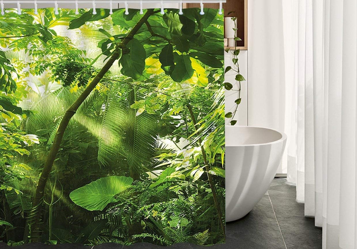 Amazon Com Spxubz Plant Rain Sun Forrest Green Shower Curtain Waterproof Bathroom Decor Polyester Fabric Curtain Sets With Hooks Home Kitchen