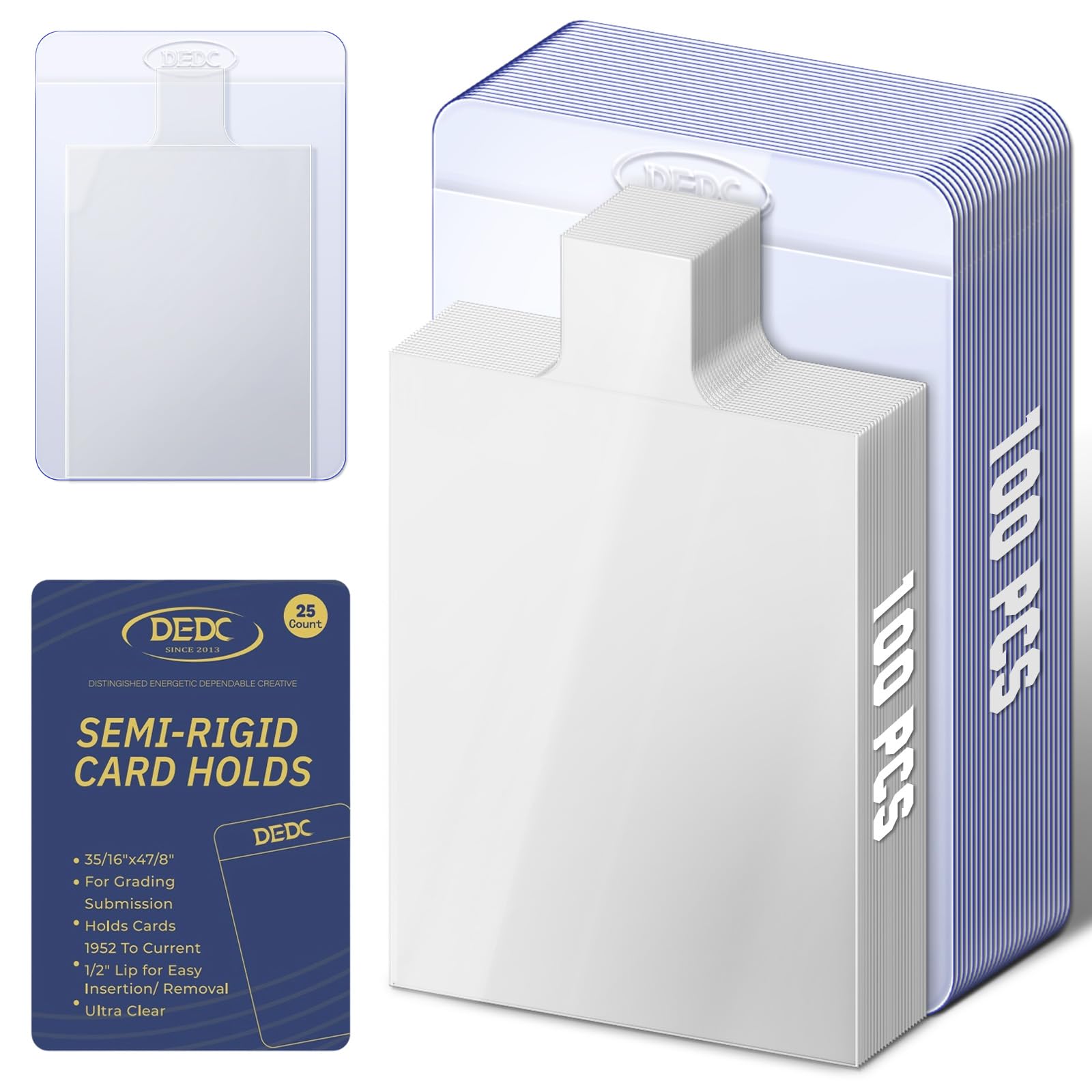Photo 1 of DEDC 200Pcs Card Sleeves -100 Semi Rigid Card Holder & 100 Tabbed Sleeves, Perfect Fit Sleeves Trading Card Shipping Supplies