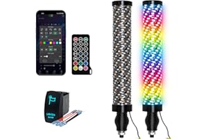 Elesovu 2PCS 1FT Fat Whip Lights with Spring Base, Thick LED Whip Lights with App & Remote Control,Spiral RGB Chasing Lighted Antenna Whips with Rocker Switch,Music Whip Light for UTV ATV Can-Am Truck